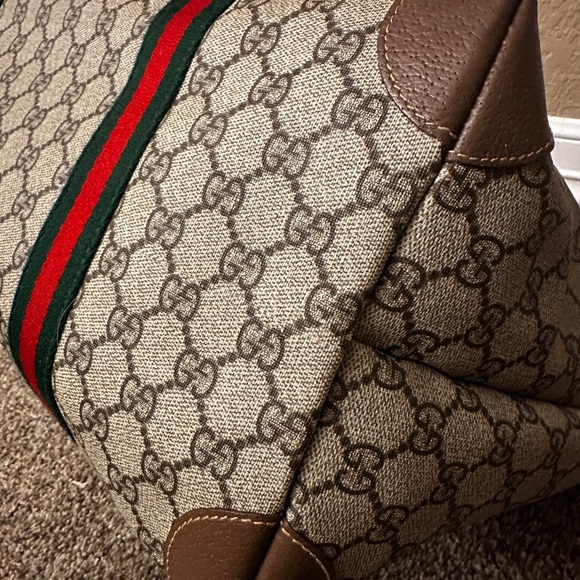 LARGE VINTAGE GUCCI WEB SHERRY LINE GG TOTE, Ophidia, Classic Green & Red - Picture 8 of 10